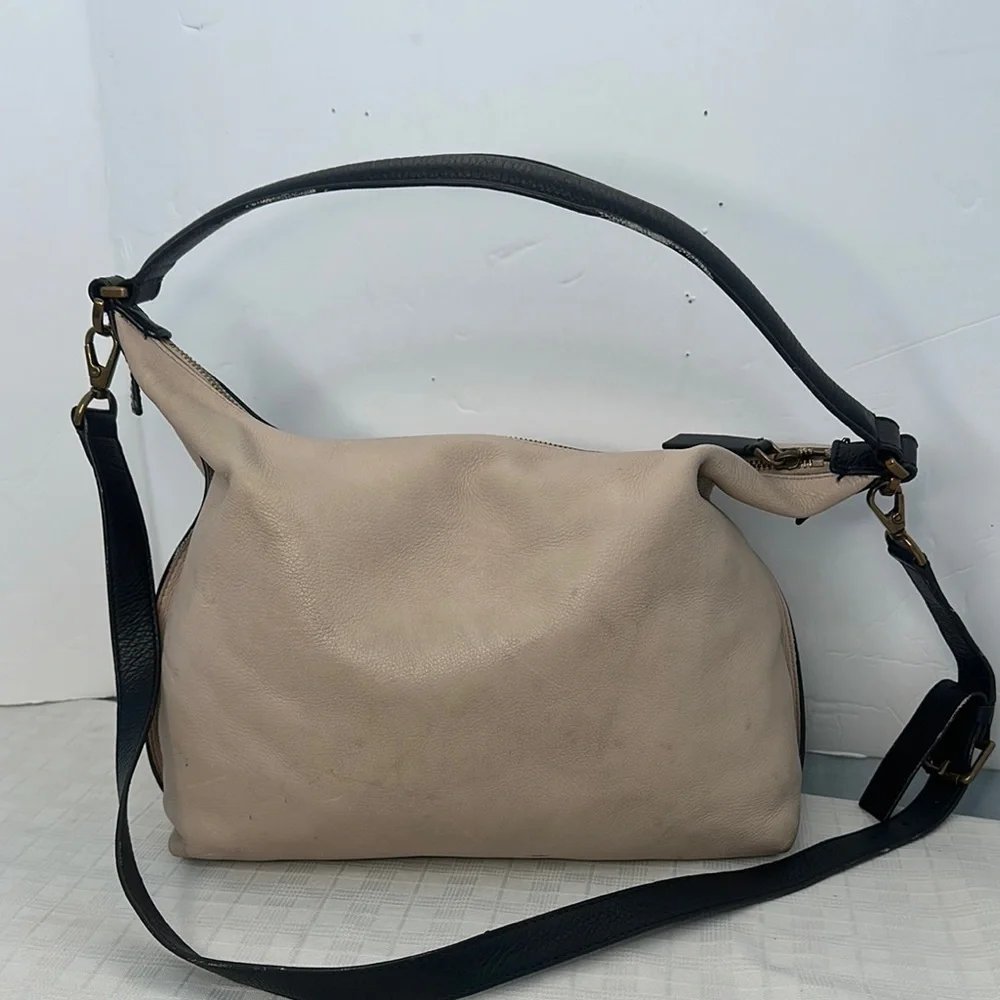 Fossil Vickery Beige and Tan Leather Crossbody Bag